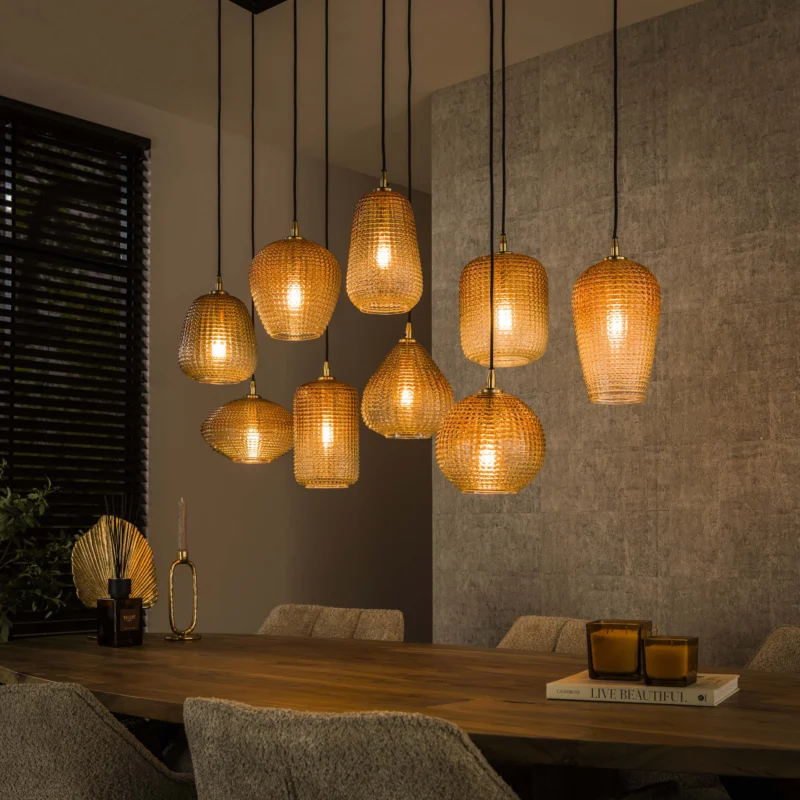 DOT Pendelleuchte 5+4-Fassungen / Amberfarbenes Glas