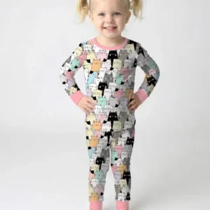 Purrfect Crowd Bamboo Two Piece Long Sleeve Pajama Set