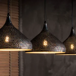 Pendelleuchte "Auron“ – Mit 3 perforierten Lampenschirmen aus Metall in Schwarz-Bronze