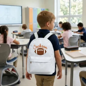 Custom Name Football Ball Embroidered Backpack