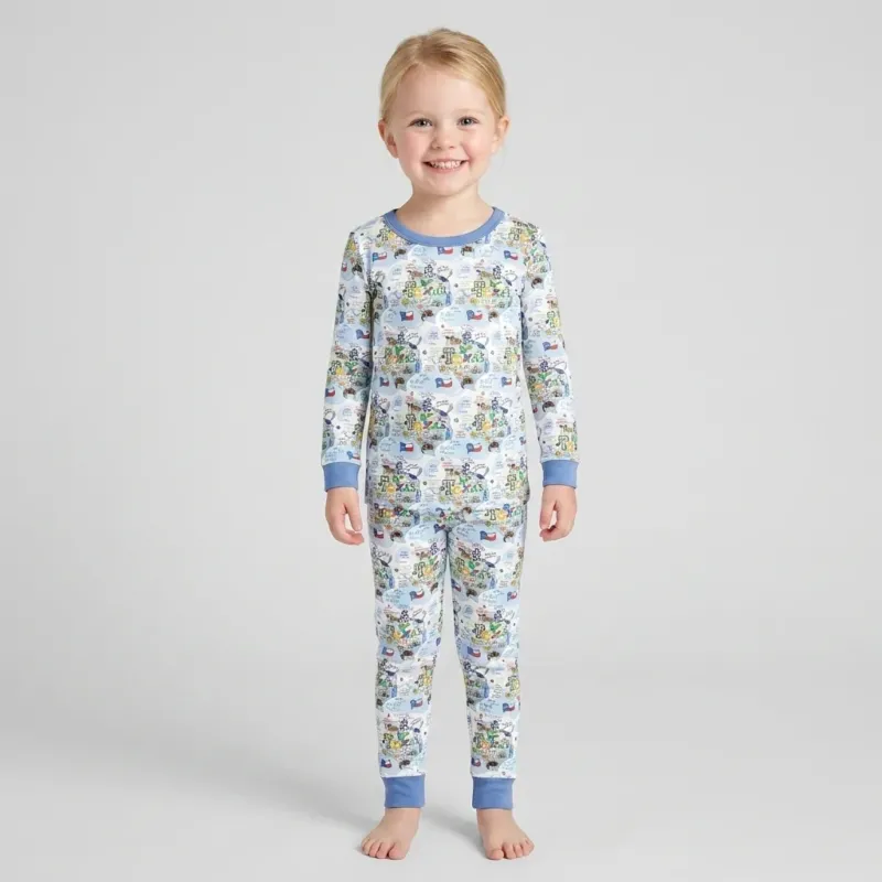 Texas Map Family Matching Bamboo Two Piece Long Sleeve Pajama Set