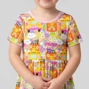 Retro Happy Classroom Bamboo Twirl Dress