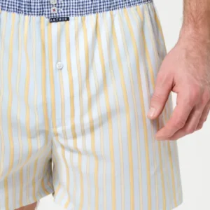 Caleçon avec suspensoir Le Club n°1218 Imprimé rayures multicolores élastique vichy bleu et blanc 1