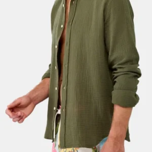 Chemise manches longues gaze de coton Kaki 1