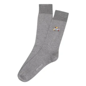 Chaussettes Homme en fil d'écosse brodées Surf Gris 1
