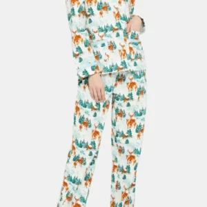 Pyjama long boutonné Femme Faon des Neiges Blanc et Ivoire 1