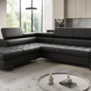 Designer Ecksofa Noelia mit Schlaffunktion und Stauraum in Echtleder