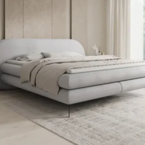 Boxspringbett Marisol mit ovalem Headboard in Bouclé