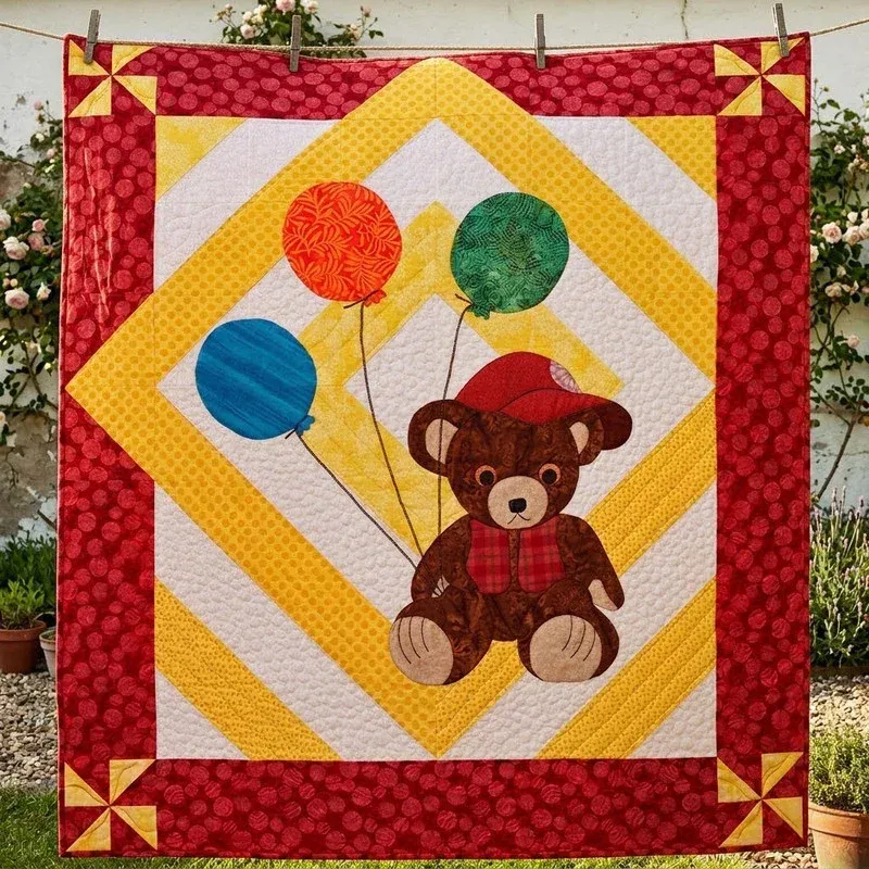 Balloon Teddy Bear Bamboo Quilt Blanket