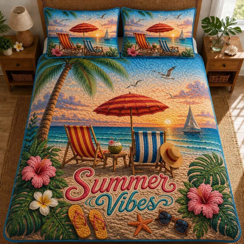 Beach Romance Bamboo Quilt Bedding Set
