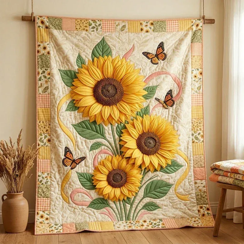 Butterfly Sunflower Bamboo Quilt Blanket