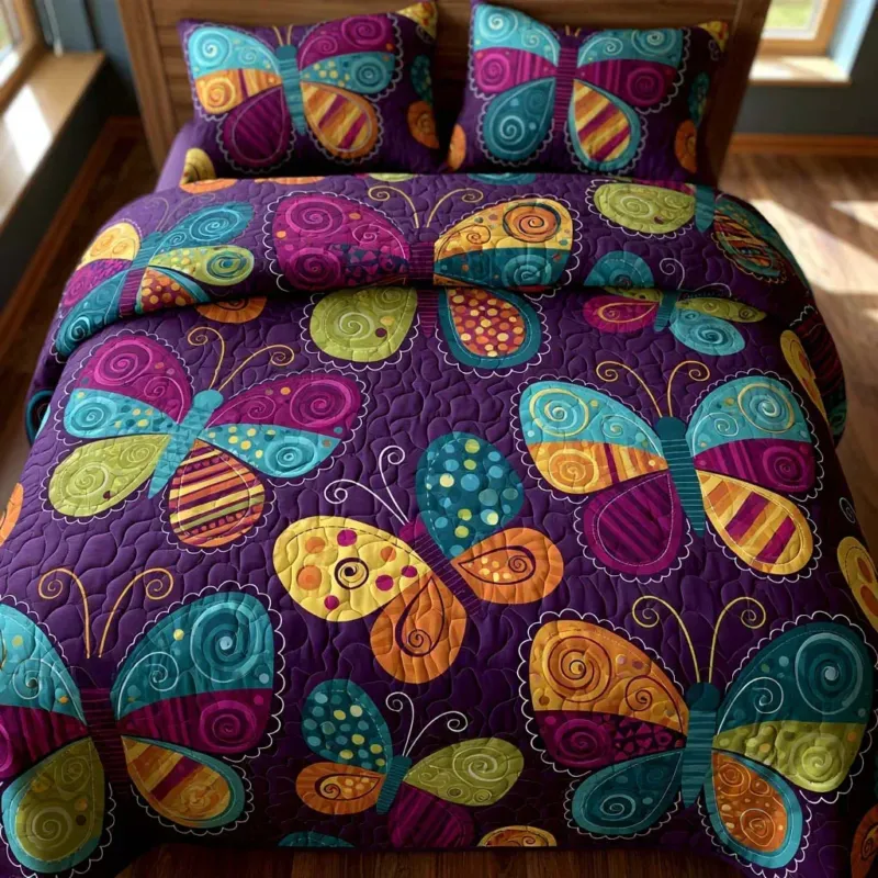 Butterfly Bloom Escape Bamboo Quilt Bedding Set