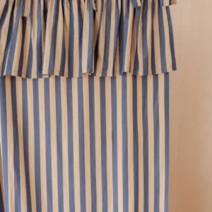 Pair of Cotton Tie-Top Curtains in Navy Stripe by TBCo with adjustable ties and blue stripe design on soft cotton fabric