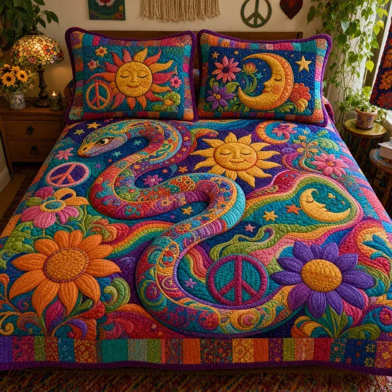 Celestial Snake Bamboo Quilt Bedding Set