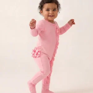 Solid Color Zipper Ruffle Footie
