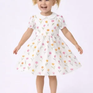 Soft Tulip Floral Spring Garden Bamboo Peter Pan Collar Dress