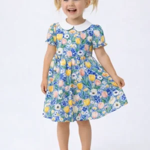 Lively Tulip Garden Floral Bamboo Peter Pan Collar Dress