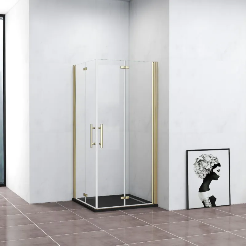 Duschkabine Eckeinstieg Dusche 80x80 cm Duschabtrennung Goldfarben Falttür NANO Glas 195cm