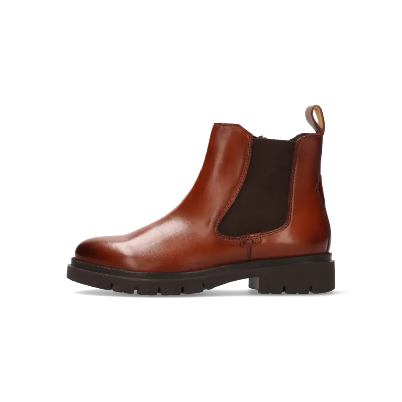Leder Chelsea-Stiefelette Cognac/Dunkelbraun