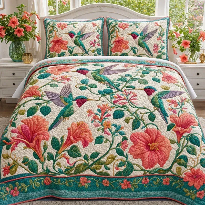Hummingbird Garden Bamboo Quilt Bedding Set