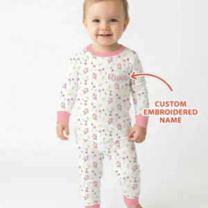 Custom Embroidered Name Floral Whispers Bamboo Two Piece Long Sleeve Pajama Set