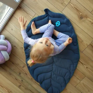 Baby linen leaf play mat navi blue - KariStudio