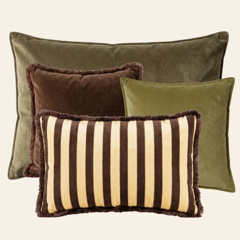 Kotabo sierkussenset Shiloh – Set van 4 kussens – Olive Oasis, Chocolate Chic, Perfect Pistache & Chocolate Chic