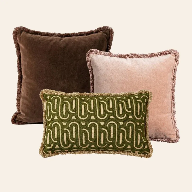 Kotabo sierkussenset Tayah – Set van 3 kussens – Chocolate Chic, Pretty in Pink & Olive Oasis