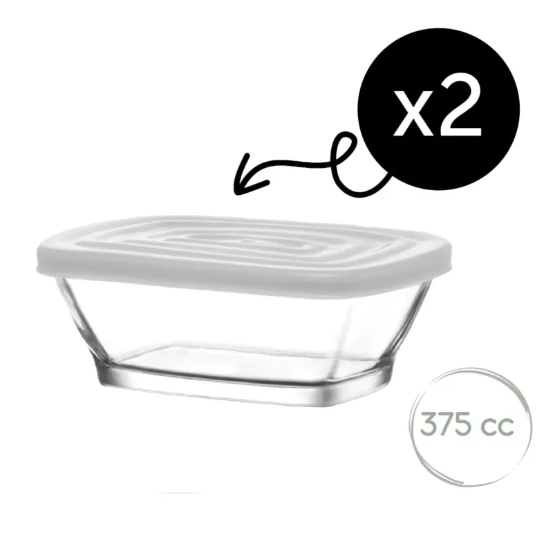 LAV Defne Glasbehälter 375 ml 2er Set Frischhaltedosen fuer Kuehlschrank