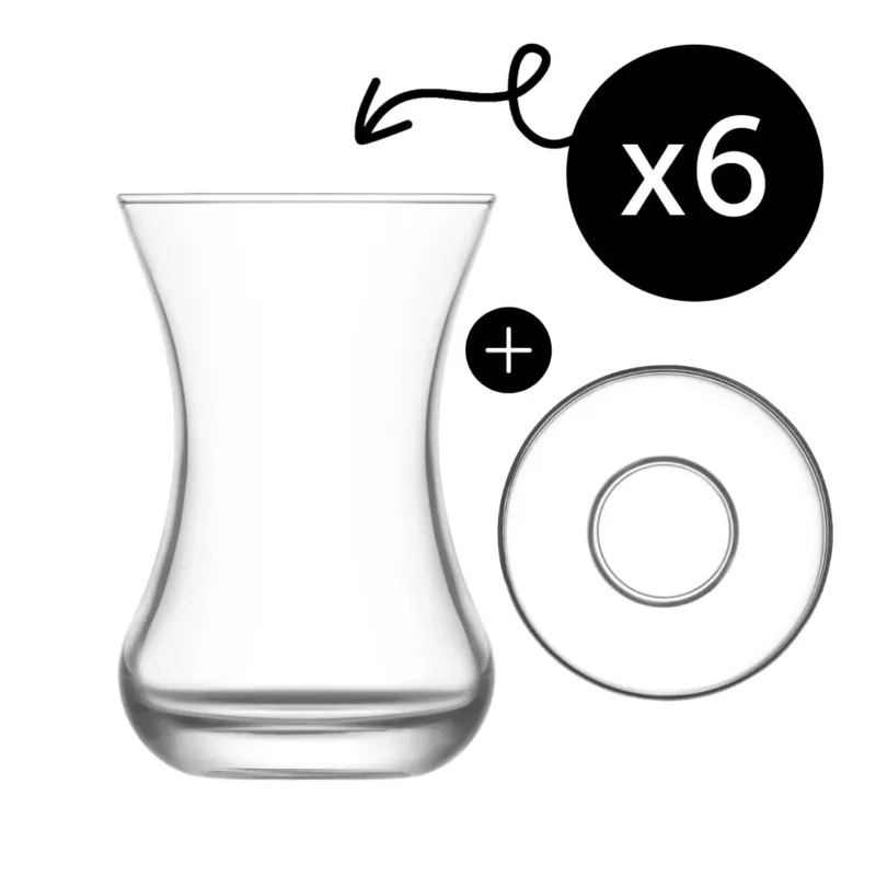 HELDENA Türkisches Teeservice 135 ml – 12-teilig mit Untertassen auf weißem Hintergrund