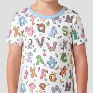 Animals Alphabet Bamboo Two Piece Short Sleeve Shorts Pajama Set