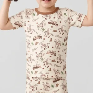 Custom Name First Rodeo Family Matching Bamboo Two Piece Short Sleeve Shorts Pajama Set