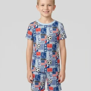 World Soccer God Bless America Bamboo Two Piece Short Sleeve Shorts Pajama Set