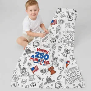 All Colorable Happy 250 America I love USA Bamboo Blanket