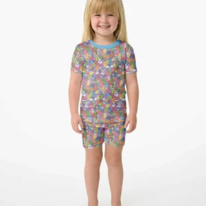 Doodle Characters Pastel Bamboo Two Piece Short Sleeve Shorts Pajama Set