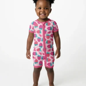 Sweet Strawberries Bamboo Shorty Zippered Romper