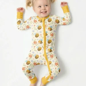 Bees and Flowers Bamboo Convertible Zippered Romper