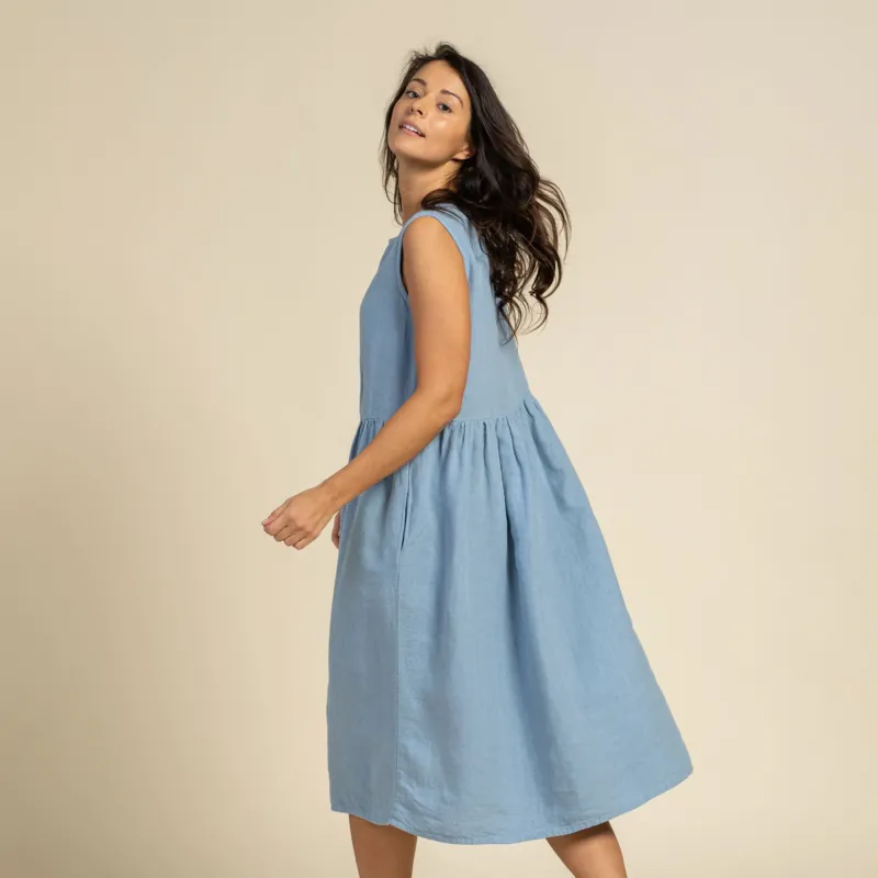 Linen Sleeveless Smock Dress Maya Cloudy Blue