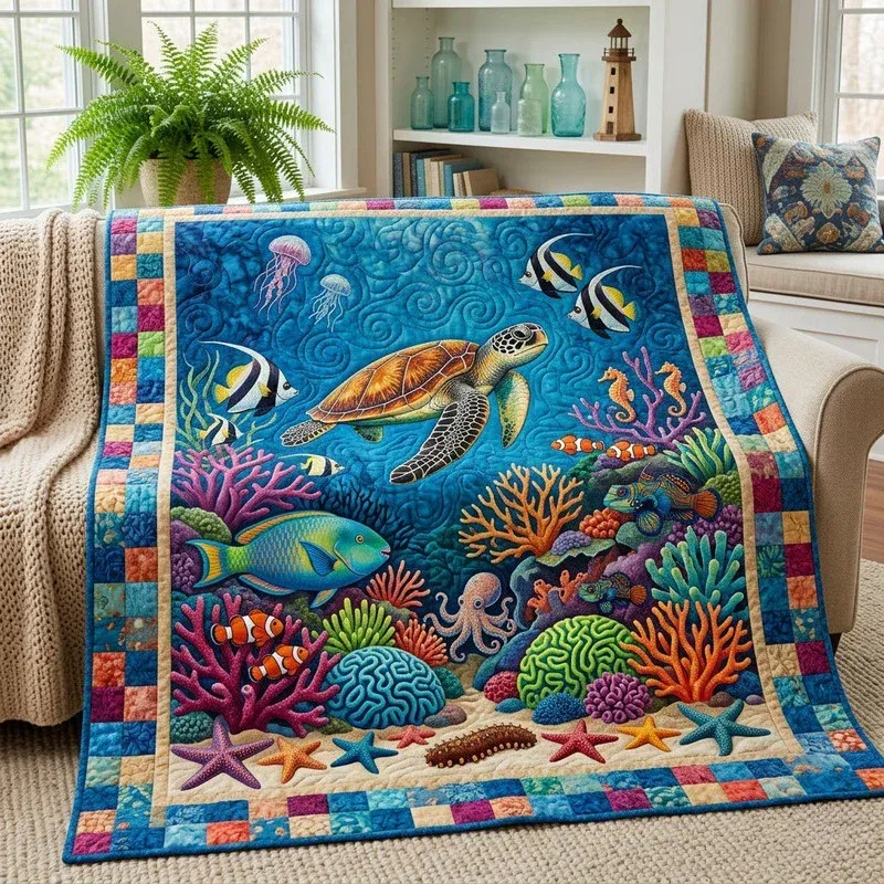 Midnight Reef Bamboo Quilt Blanket