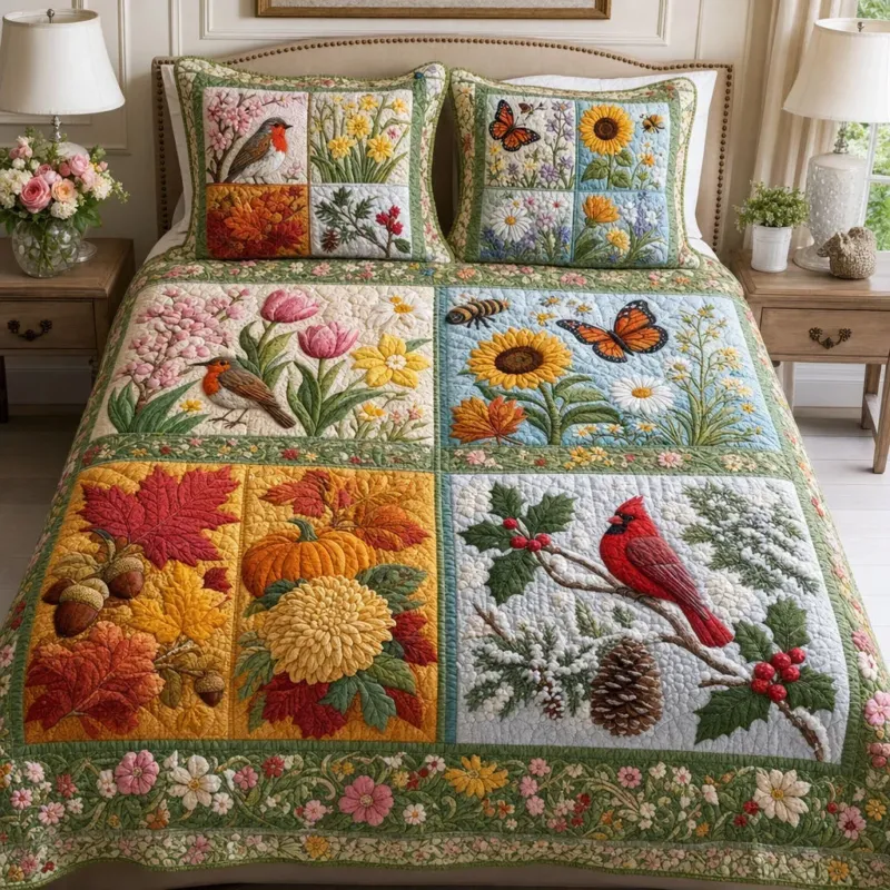 Nature Four Seasons Bamboo Quilt Bedding Set
