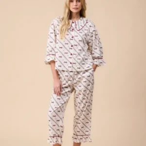Cropped Cotton Pyjamas in Cream Gallop