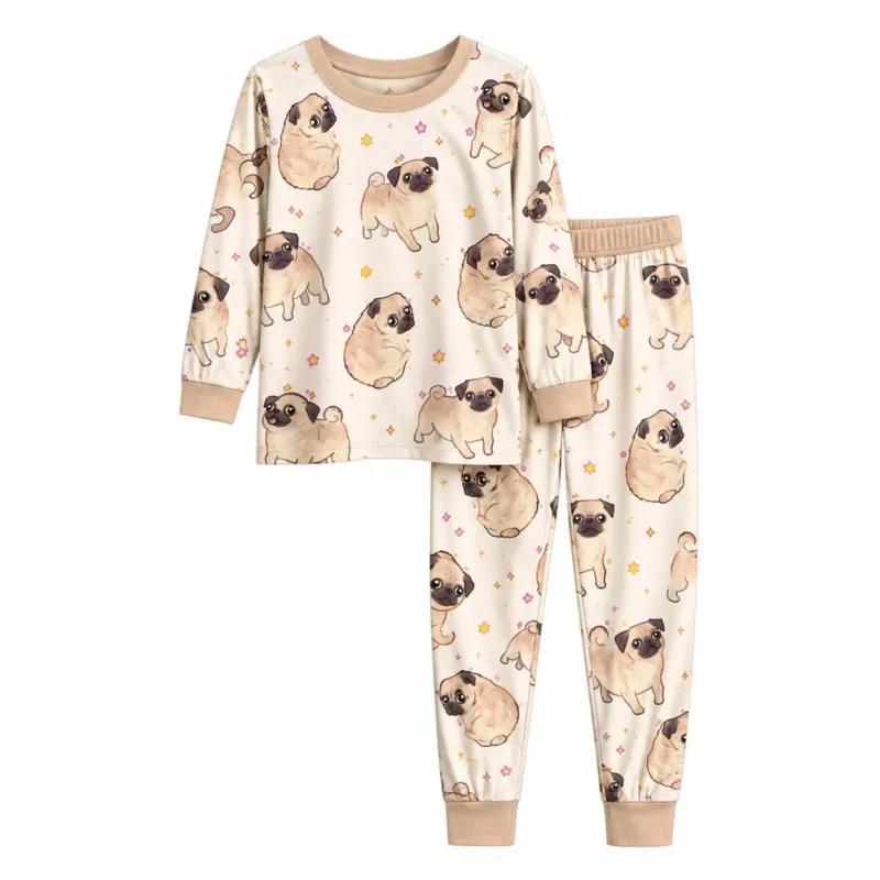Playful Pug Stars Bamboo Two Piece Long Sleeve Pajama Set – Bild 2