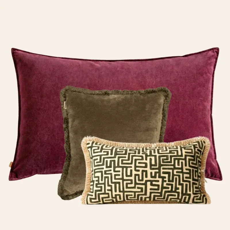 Kotabo sierkussenset Cecile – Set van 3 kussens – Magical Mauve & Olive Oasis