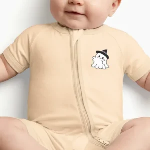 Personalized Halloween Baby Girl's Little Boo Bamboo Shorty Zippy