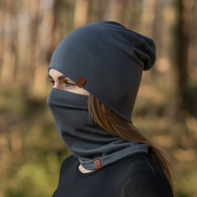Damen Merino Mütze & Schlauchschal 2-teilig Perfektes Grau