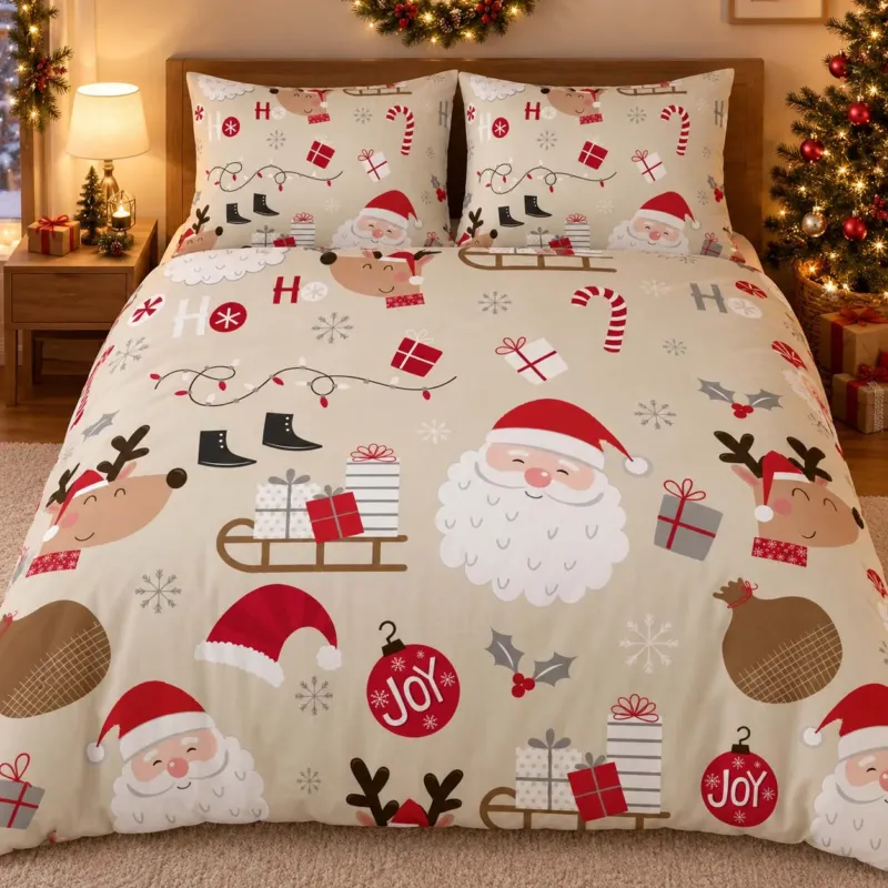 Santa Reindeer Holiday Joy Bamboo Bedding Set