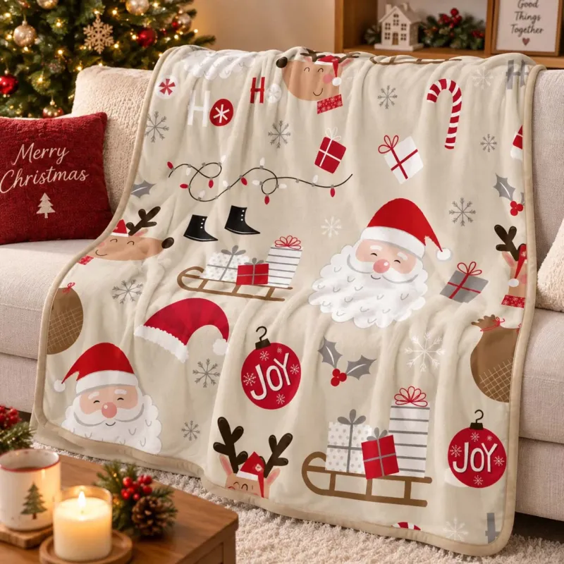 Santa Reindeer Holiday Joy Bamboo Blanket