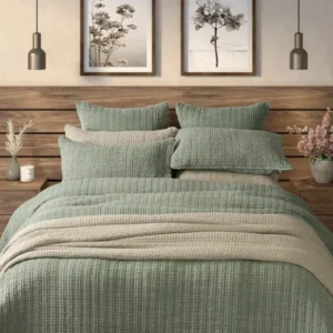 Spirit Green Waffle Cotton Quilt – Embossed Cotton Bedding | Brunelli
