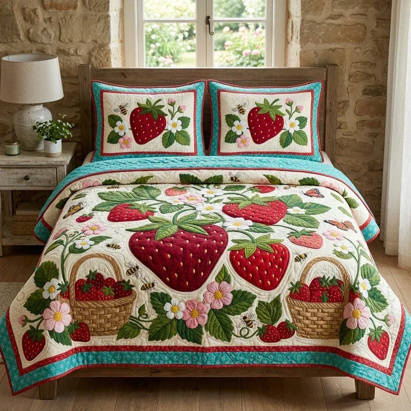Strawberry Garden Bamboo Quilt Bedding Set