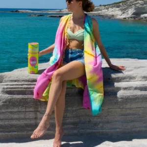 Tie Dye Convertible Towel Kimono with Recycled Gift Box, Pink, Green